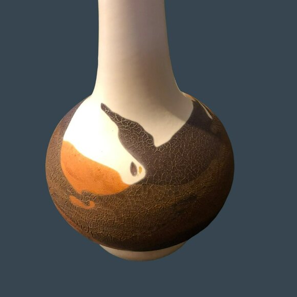 VTG Haeger USA Bulb Art Vase MCM Rustic Brown & White Finish - Picture 2 of 6